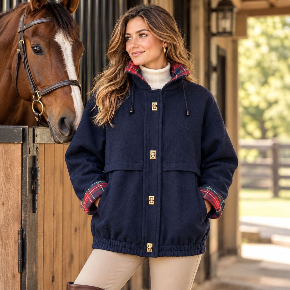 Stephanie Mathews II Vintage Wool Jacket Women’s 7/8 Navy Plaid Lined Equestrian